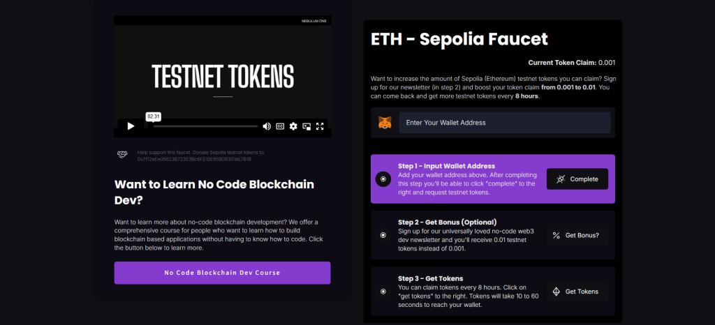 Sepolia faucet tokens