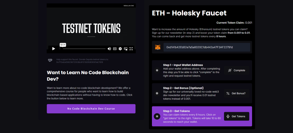 holesky testnet tokens