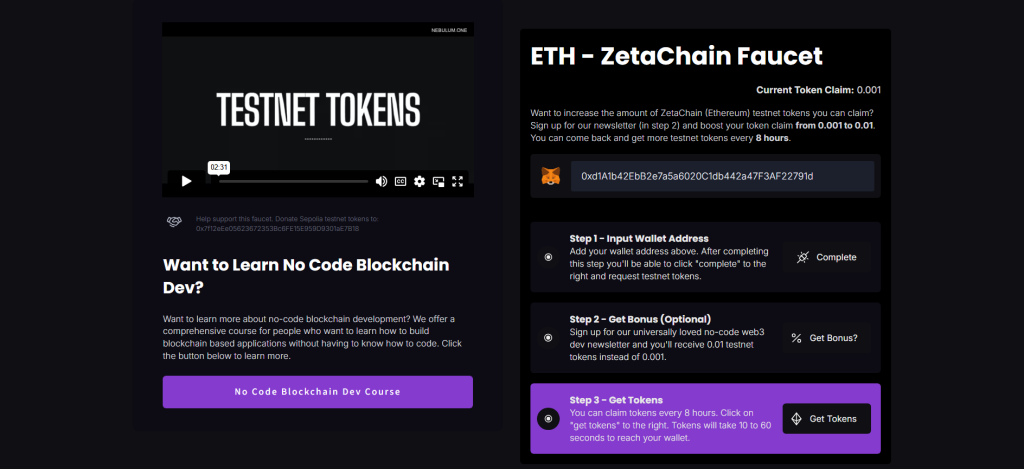 zetachain testnet tokens