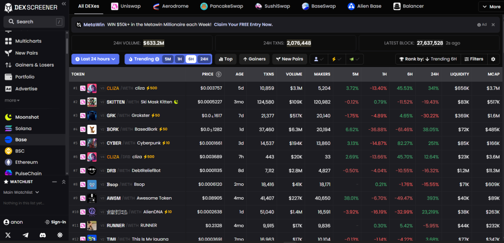 DEX Screener base blockchain